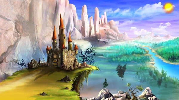 Волшебный замок в горах — стоковое фото