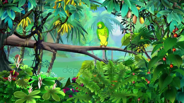 Zielona papuga w dżungli — Wideo stockowe