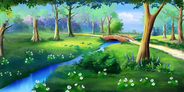 Küçük bir parkta Creek köprüden