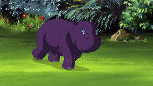 Little Violet Hippo corre vista frontal — Vídeo de Stock