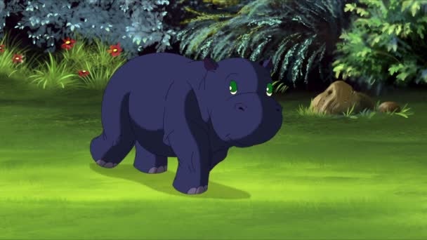 Widok z przodu biegnie mały niebieski Hippo — Wideo stockowe