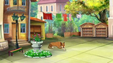 Sarı bir köpek uyanır 