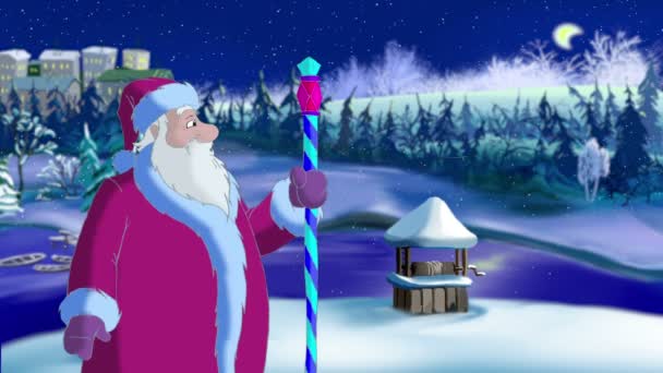 Santa Claus soplando nieve — Vídeo de stock