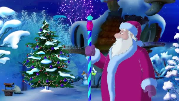 Babbo Natale accende un albero di Natale — Video Stock