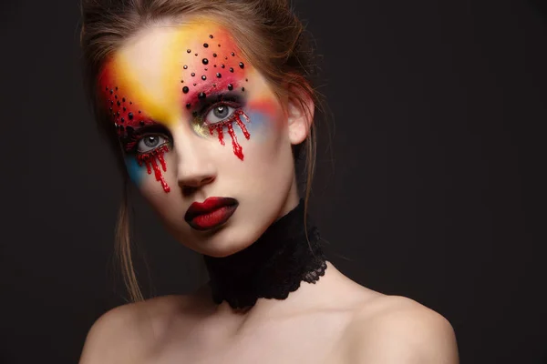 Young female model with bloody eyes makeup — Stock Photo, Image