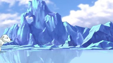 Küçük beyaz Polar ayıcık Arctic içinde. El yapımı animasyon, hareketli grafik.