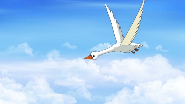 Swan Flies Cloudy Sky Handmade Animation Motion Graphic — Stock Video