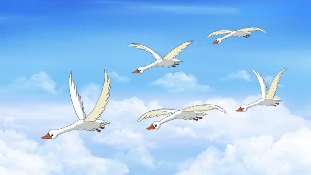 Troupeau Cygnes Vole Dans Ciel Animation Main Motion Graphic — Video