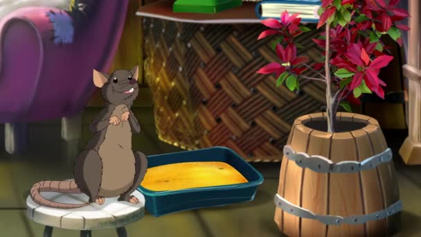 Brown Rat Sitting Room Waves Paw Handmade Animation Looped Motion — Stock Video