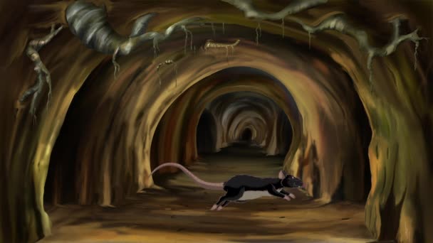 Black Rat Runs Deep Hole Handmade Animation Looped Motion Graphic — Stock Video