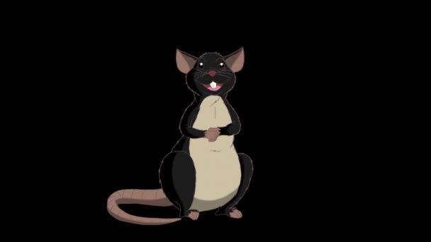黑鼠坐着笑了 带阿尔法通道的动画环路运动图形 — 图库视频影像