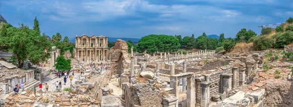 stock image Ephesus, Turkey - 07.17.2019. Marble road Ruins of antique Ephesus city on a sunny summer day