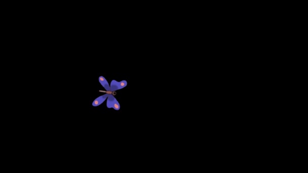 紫色の蝶が飛ぶ アルファチャンネルで隔離されたアニメーション映像 — ストック動画