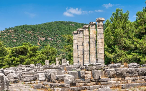 Ruinas Del Templo Atenea Polias Antigua Ciudad Priene Turquía Soleado — Foto de Stock