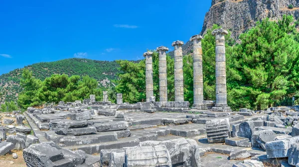 Ruinerna Athena Polias Tempel Den Antika Staden Priene Turkiet Solig — Stockfoto