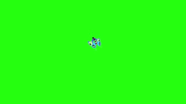 Blå Och Vit Fjäril Flyger Isolerad Grön Skärm — Stockvideo