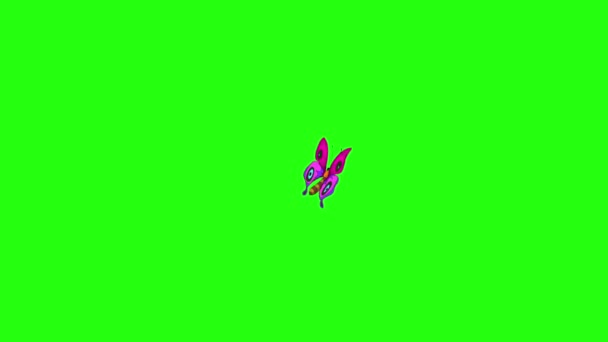 Papillons pourpres tachetés isolés sur écran vert .