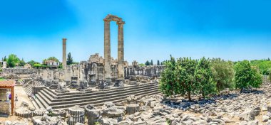 Didyma, Türkiye - 20.07.2019. Didyma, Türkiye 'deki Apollo Tapınağı. Güneşli bir yaz gününde panoramik manzara