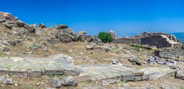 Ruinerna Den Antika Grekiska Staden Pergamon Turkiet Stor Panoramautsikt Solig — Stockfoto
