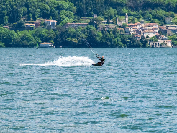 Kitesurfing action at the lake