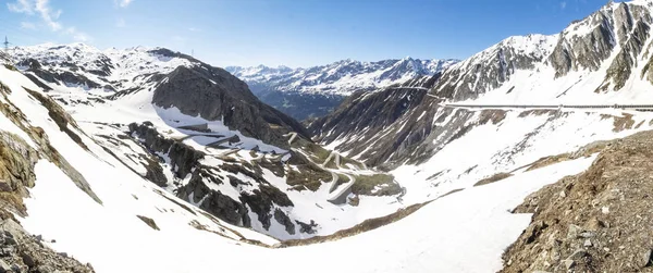 Gotthardpass, uitzicht op de vallei van de Tremola Rechtenvrije Stockafbeeldingen