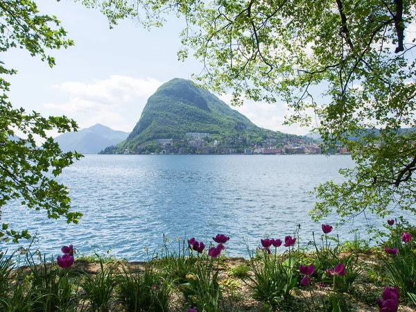 Golfo de Lugano desde el parque ciani — Foto de Stock
