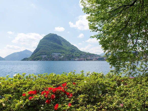 Golf van Lugano vanaf ciani park — Stockfoto