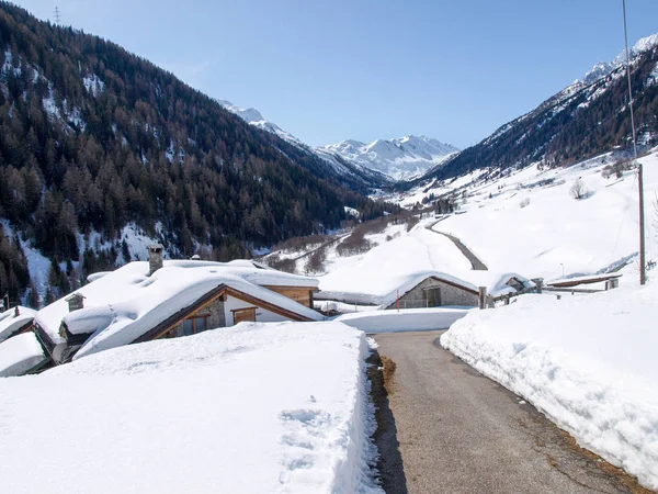 Bedretto Schweiz Winterlandschaft Des Dorfes Bedretto Und Des Gleichnamigen Tals — Stockfoto