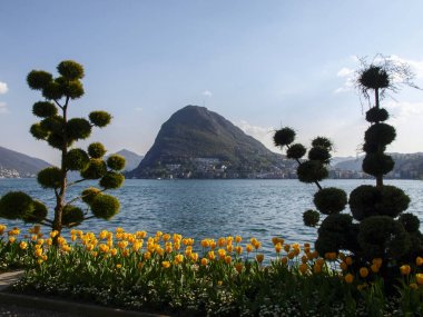 Lugano, İsviçre: Çiçekli Ciani Park ve Lugano Körfez Manzaralı