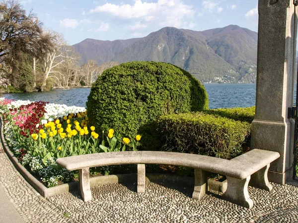 Lugano Schweiz Blühender Ciani Park Und Blick Auf Den Golf — Stockfoto