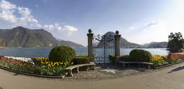 Lugano Schweiz Blomstrande Ciani Park Och Utsikt Över Viken Lugano — Stockfoto