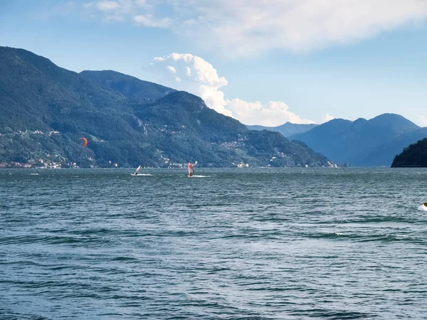 Cremia Italy Several Windsurfing Kitesurfing Thermal Wind South Lake Como — Stock Photo, Image