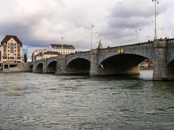 Basel Switzerland 2017 December Ancient Bridge Rhine River — Stock Photo, Image