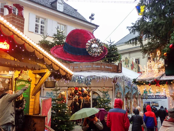Basileia Suíça Dezembro 2017 Itens Natal Venda Mercado Natal — Fotografia de Stock