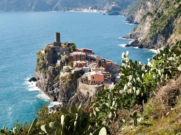 Vernazza Italia Antiguo Pueblo Costa Oriental Liguria Casas Colores Rodean — Foto de Stock