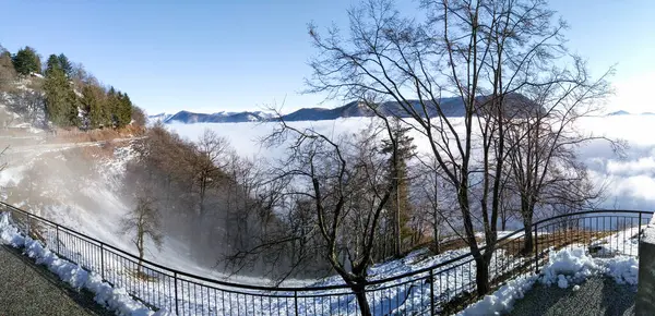 Lugano Monte Bre Panorama Fog Valley — Stock Photo, Image