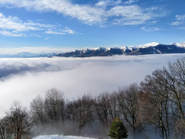 Lugano Monte Bre Panorama Con Niebla Valle Abajo —  Fotos de Stock