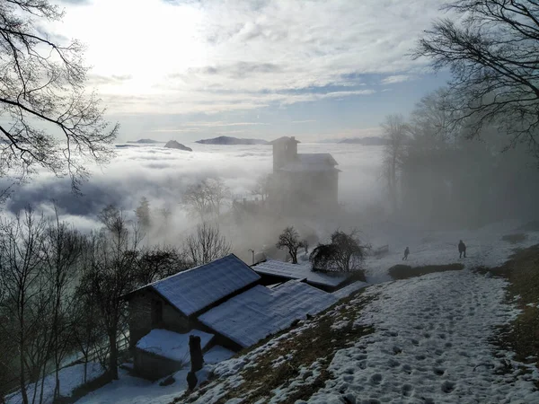 Lugano Monte Bre Panorama Mit Nebel Tal Unten — Stockfoto