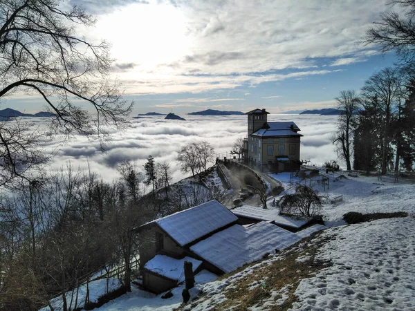 Lugano Monte Bre Panorama Mit Nebel Tal Unten — Stockfoto