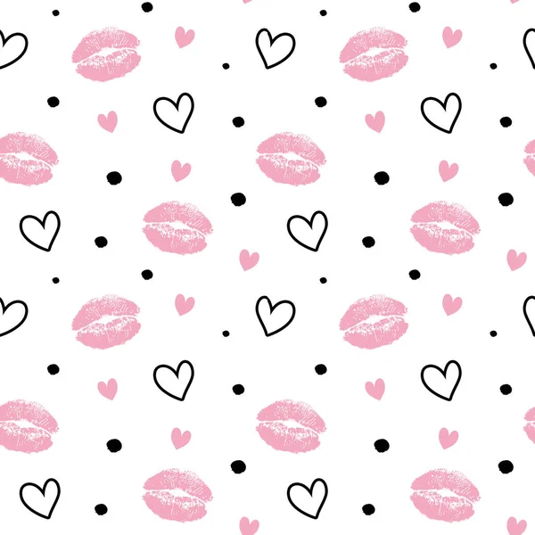 ハートとキスでかわいいシームレスなパターン バレンタインデーのパターン 包装紙のテンプレート — ストック写真