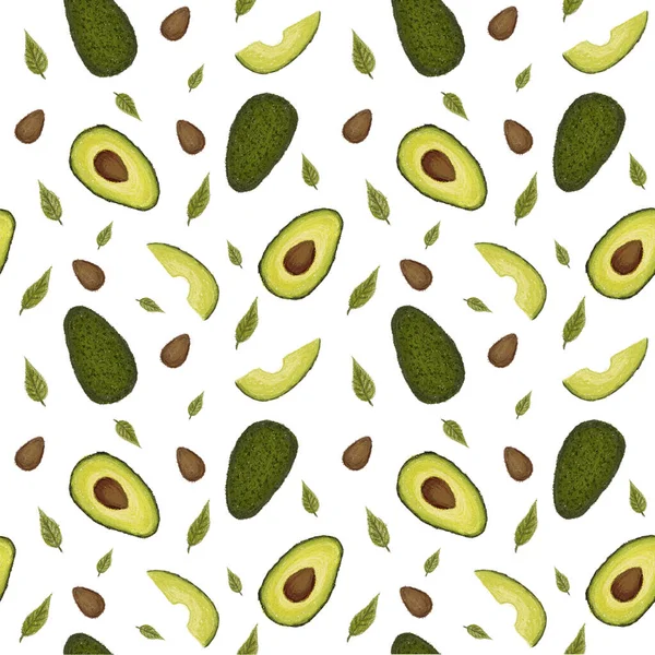Seamless hand drawn pattern with avocado. 
