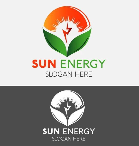 Sun Energy Power Logo Green Leaf — Stock Vector