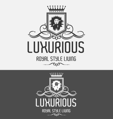Aslan Logo lüks Crest vektör tasarım şablonu ile taç