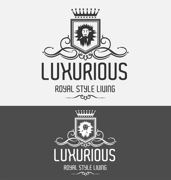 Lion Logo Luxuoso Crest Vector Design Template com Coroa — Vetor de Stock