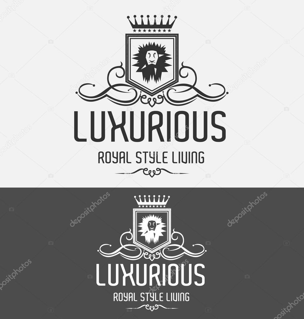 Lion Logo Luxurious Crest Vector Design Template with Crown