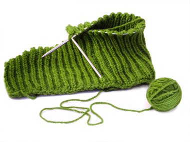 Örgü malzemeleri için bileşim, hepsi örgü, örgü şişleri için, beyaz arka planda izole edilmiş..