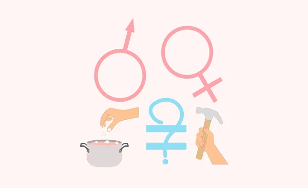Gender equality.A man and a woman.He cooks, she works as an instrument.The designation of the sexes.Vector
