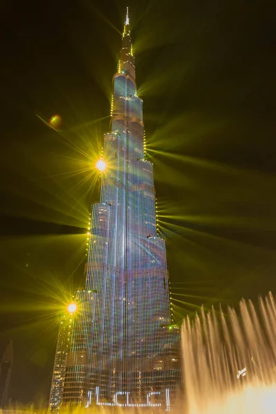 Spectacle Laser Multicolore Lumière Fonctionne Grand Gratte Ciel Monde Burj — Photo