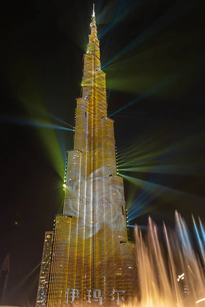 Multi Colored Laser Show Light Works Burj Khalifa World Biggest — стокове фото