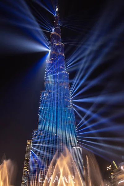 Multi Colored Laser Show Light Works Burj Khalifa World Biggest — стокове фото